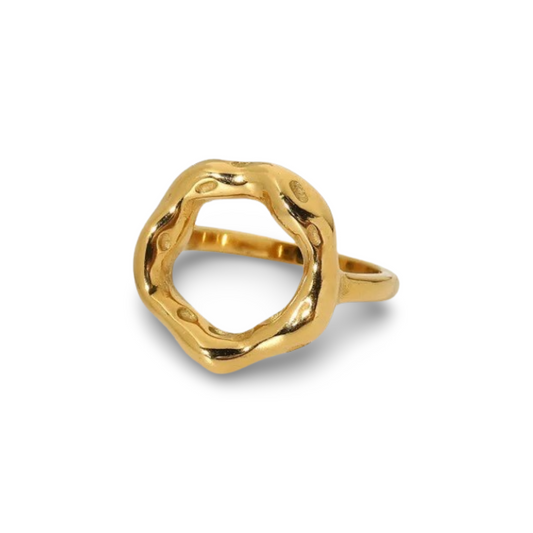 Gold Hollow Round Circle Signet Ring